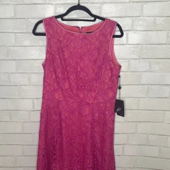 NWT Adrianna Papell Pink Lace Sheath Pocket Dress - Picture 2 of 13